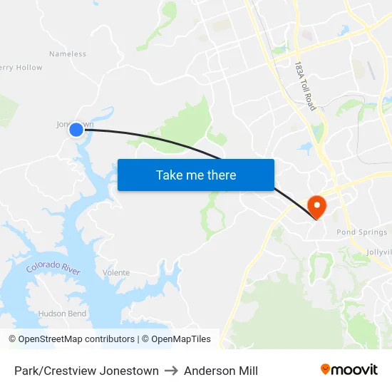 Park/Crestview Jonestown to Anderson Mill map