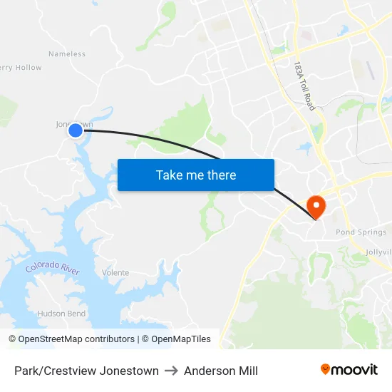 Park/Crestview Jonestown to Anderson Mill map