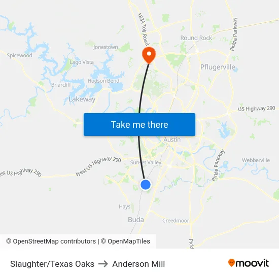 Slaughter/Texas Oaks to Anderson Mill map