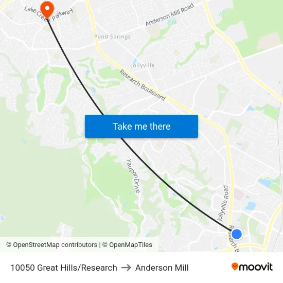 10050 Great Hills/Research to Anderson Mill map