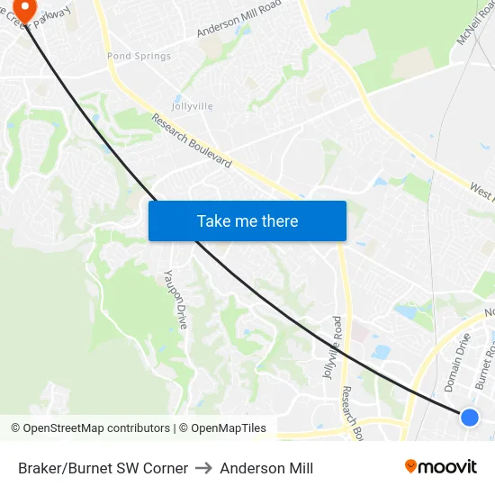 Braker/Burnet SW Corner to Anderson Mill map