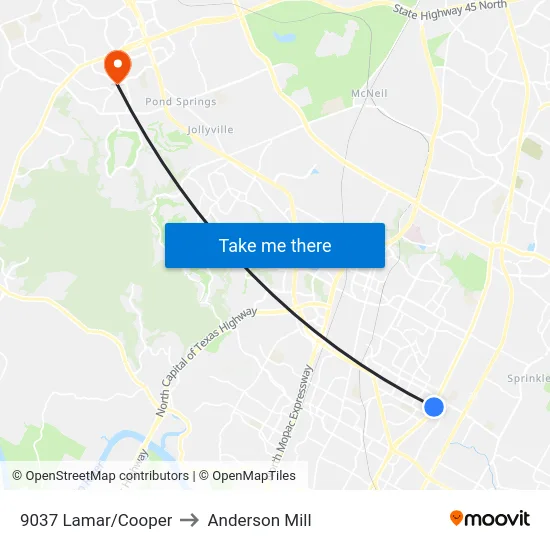 9037 Lamar/Cooper to Anderson Mill map
