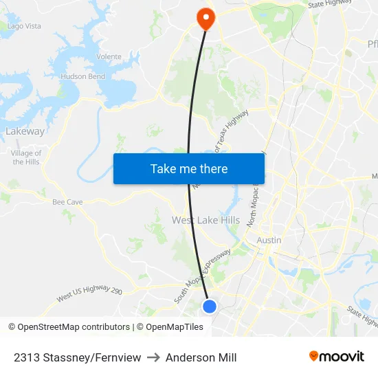 2313 Stassney/Fernview to Anderson Mill map