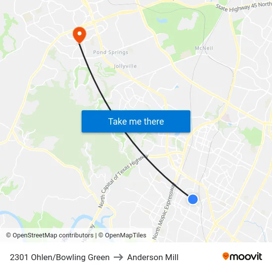 2301 Ohlen/Bowling Green to Anderson Mill map