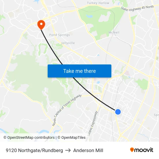 9120 Northgate/Rundberg to Anderson Mill map