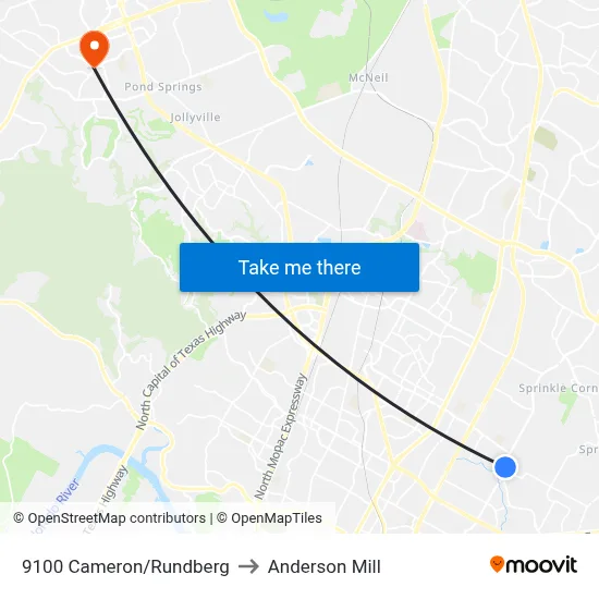 9100 Cameron/Rundberg to Anderson Mill map