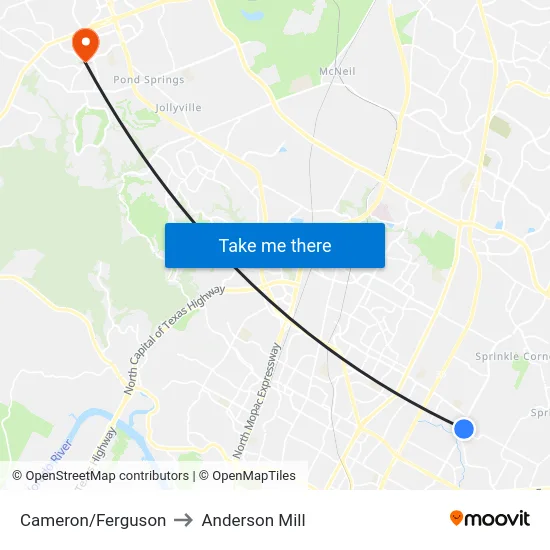 Cameron/Ferguson to Anderson Mill map