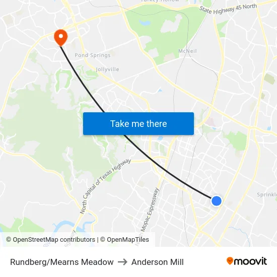 Rundberg/Mearns Meadow to Anderson Mill map