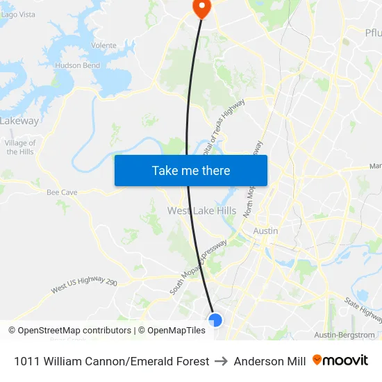 1011 William Cannon/Emerald Forest to Anderson Mill map