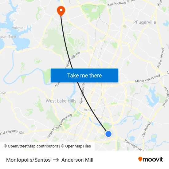Montopolis/Santos to Anderson Mill map