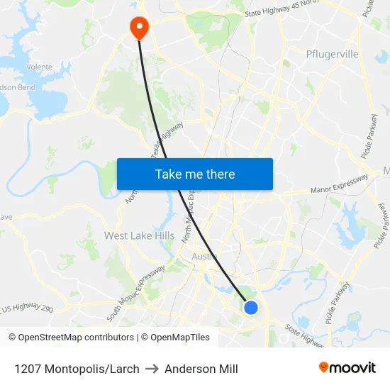 1207 Montopolis/Larch to Anderson Mill map