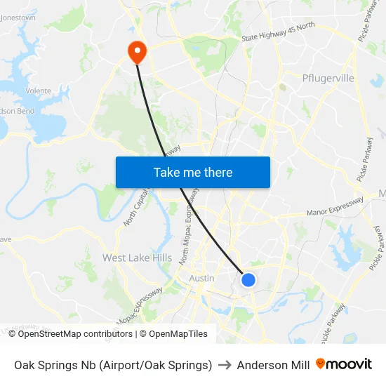 Oak Springs Nb (Airport/Oak Springs) to Anderson Mill map