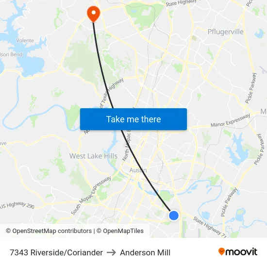 7343 Riverside/Coriander to Anderson Mill map