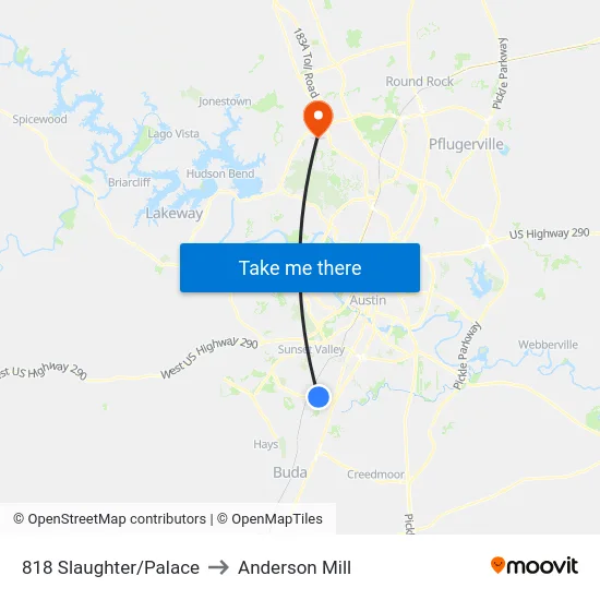 818 Slaughter/Palace to Anderson Mill map