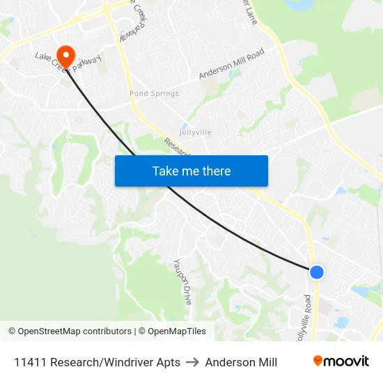 11411 Research/Windriver Apts to Anderson Mill map