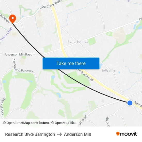 Research Blvd/Barrington to Anderson Mill map