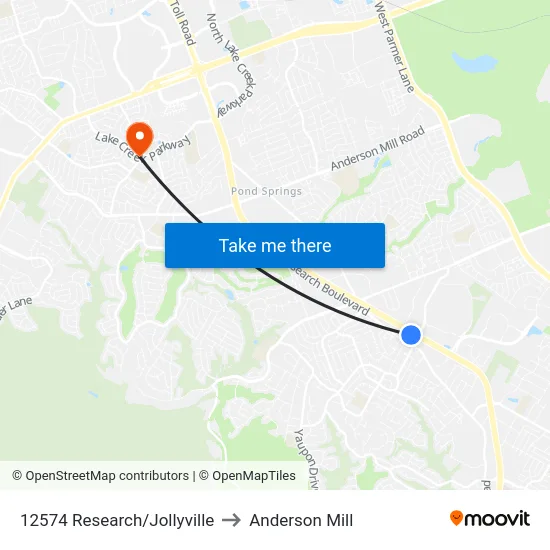 12574 Research/Jollyville to Anderson Mill map