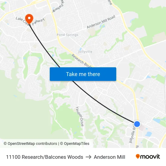 11100 Research/Balcones Woods to Anderson Mill map