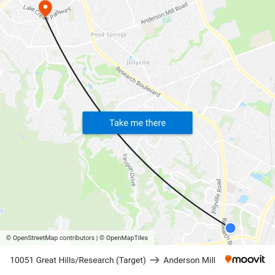 10051 Great Hills/Research (Target) to Anderson Mill map