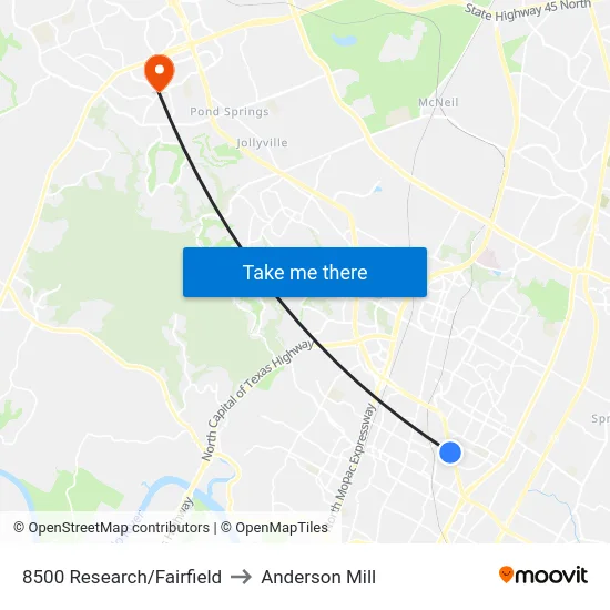 8500 Research/Fairfield to Anderson Mill map