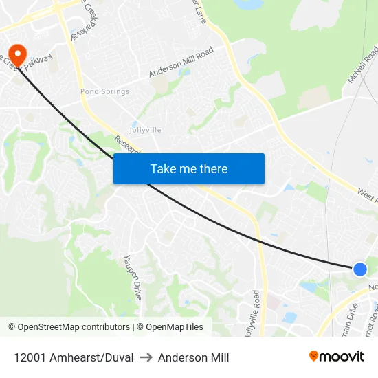 12001 Amhearst/Duval to Anderson Mill map