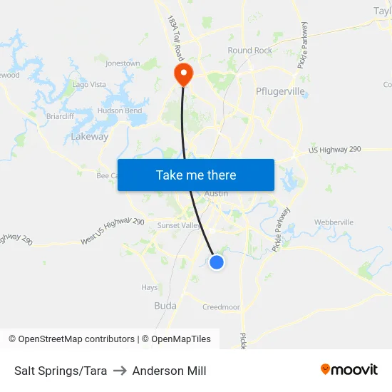 Salt Springs/Tara to Anderson Mill map
