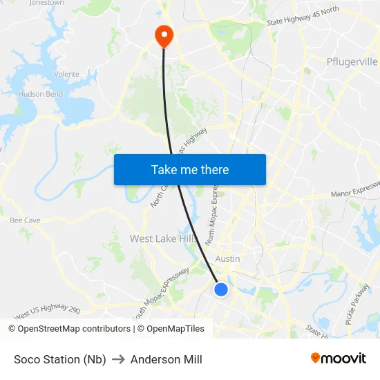 Soco Station (Nb) to Anderson Mill map