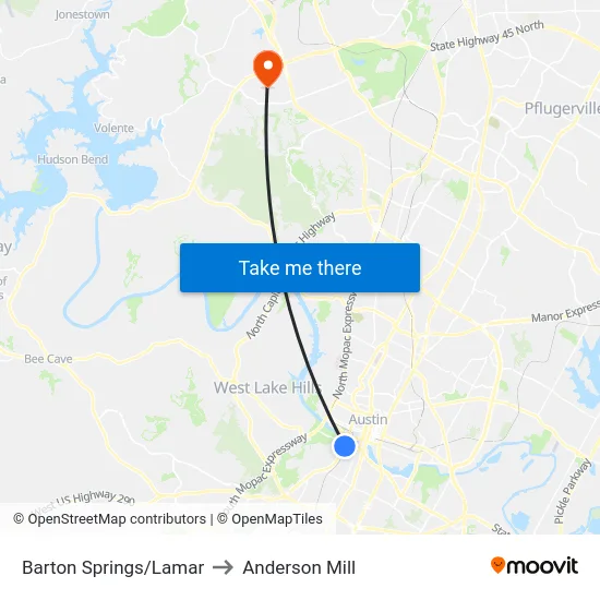 Barton Springs/Lamar to Anderson Mill map