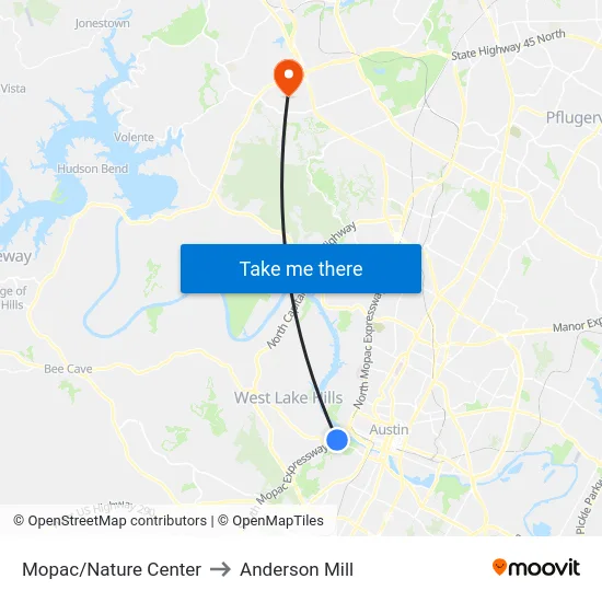 Mopac/Nature Center to Anderson Mill map