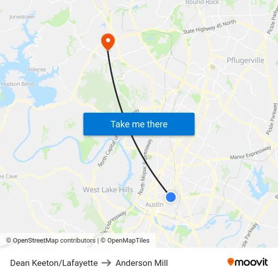 Dean Keeton/Lafayette to Anderson Mill map
