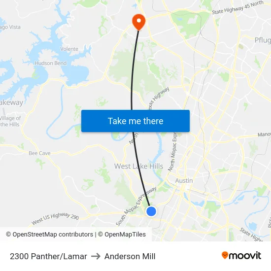 2300 Panther/Lamar to Anderson Mill map