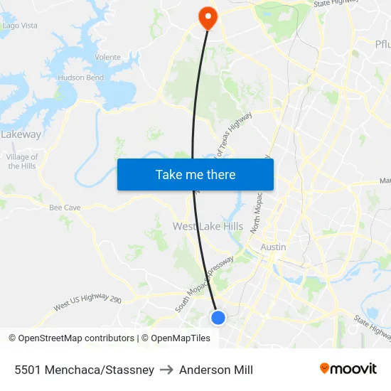 5501 Menchaca/Stassney to Anderson Mill map