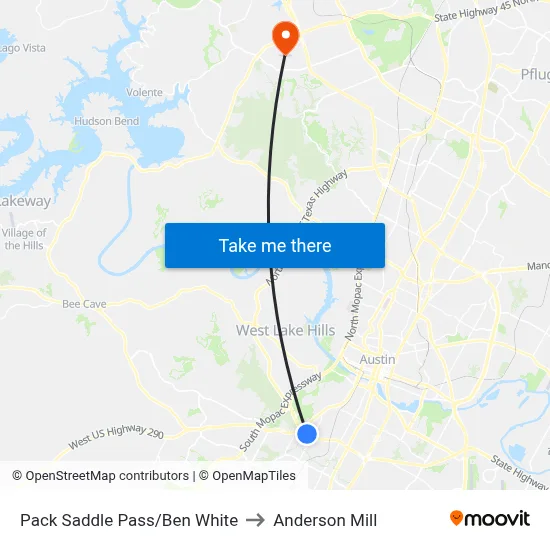 Pack Saddle Pass/Ben White to Anderson Mill map