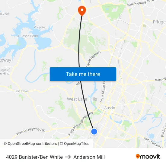 4029 Banister/Ben White to Anderson Mill map