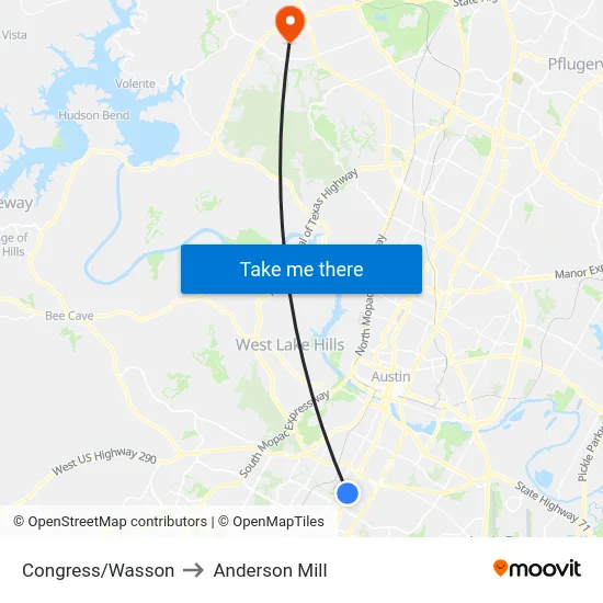 Congress/Wasson to Anderson Mill map