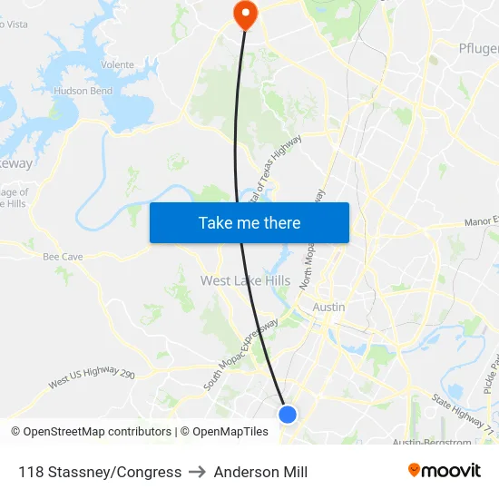 118 Stassney/Congress to Anderson Mill map