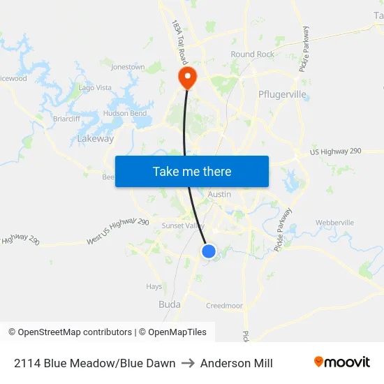 2114 Blue Meadow/Blue Dawn to Anderson Mill map