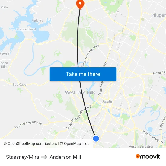 Stassney/Mira to Anderson Mill map