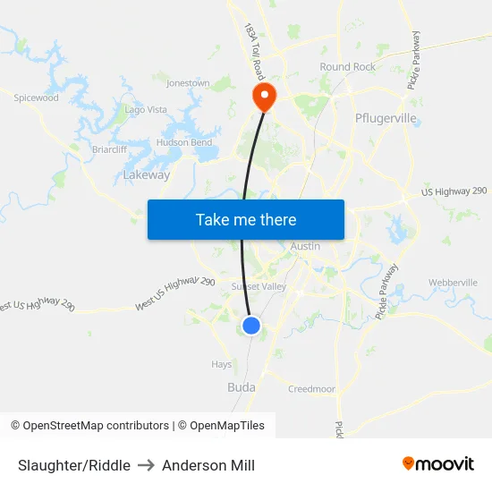Slaughter/Riddle to Anderson Mill map