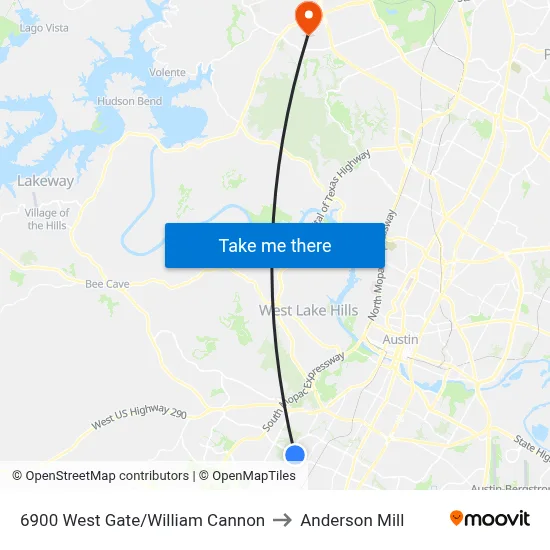 6900 West Gate/William Cannon to Anderson Mill map