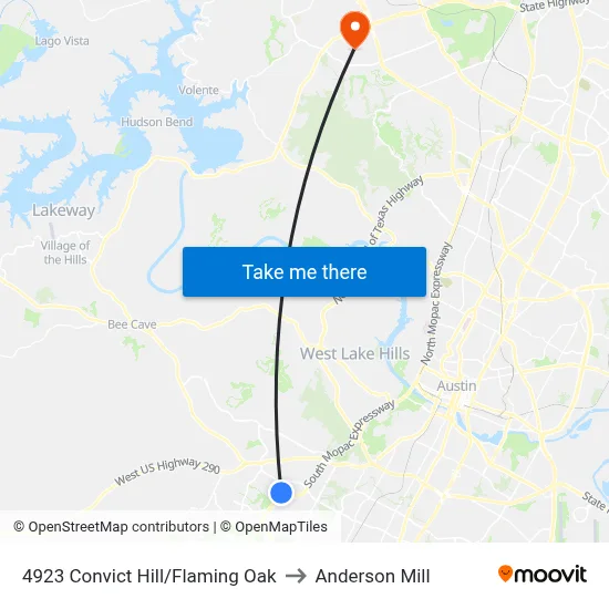 4923 Convict Hill/Flaming Oak to Anderson Mill map