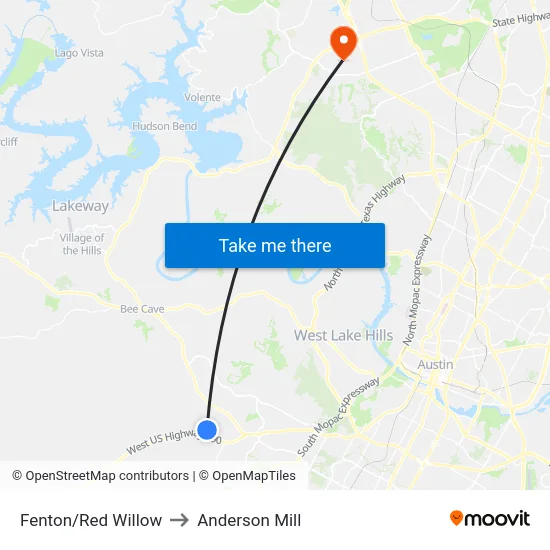 Fenton/Red Willow to Anderson Mill map