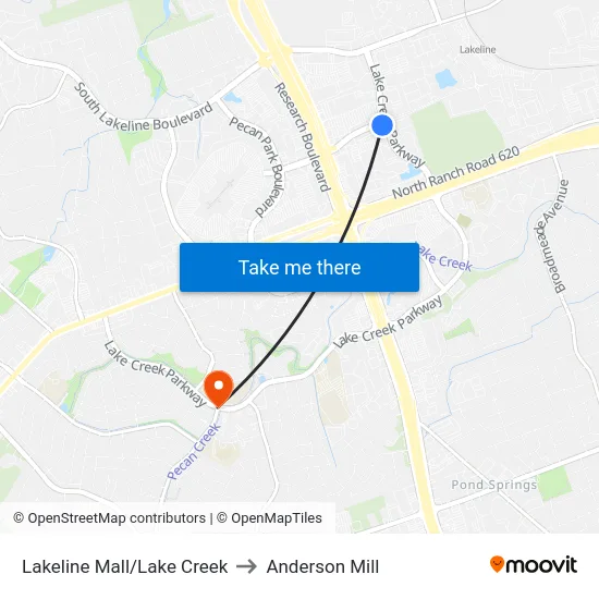 Lakeline Mall/Lake Creek to Anderson Mill map