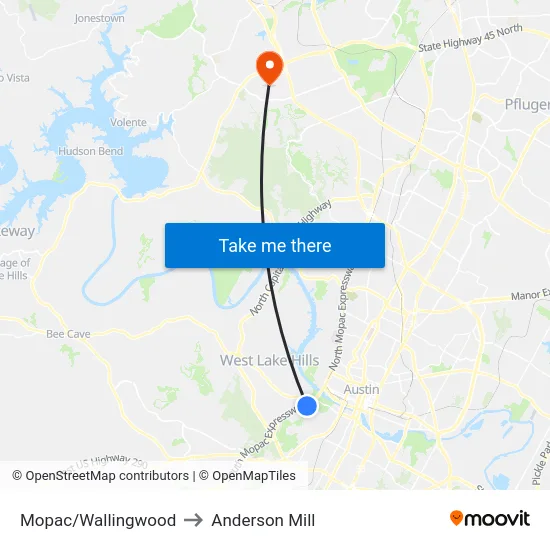 Mopac/Wallingwood to Anderson Mill map