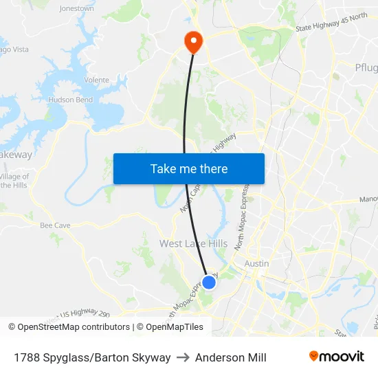 1788 Spyglass/Barton Skyway to Anderson Mill map