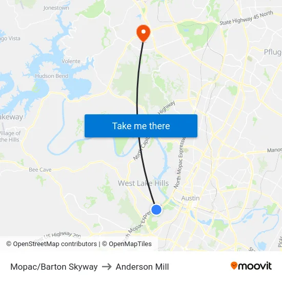 Mopac/Barton Skyway to Anderson Mill map