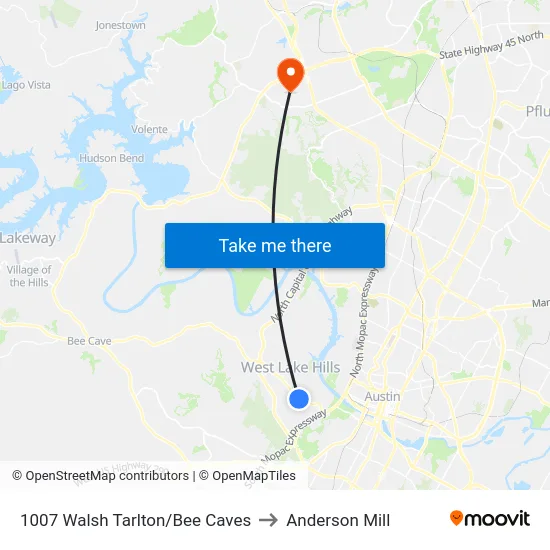 1007 Walsh Tarlton/Bee Caves to Anderson Mill map