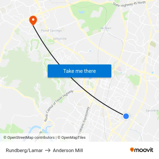 Rundberg/Lamar to Anderson Mill map