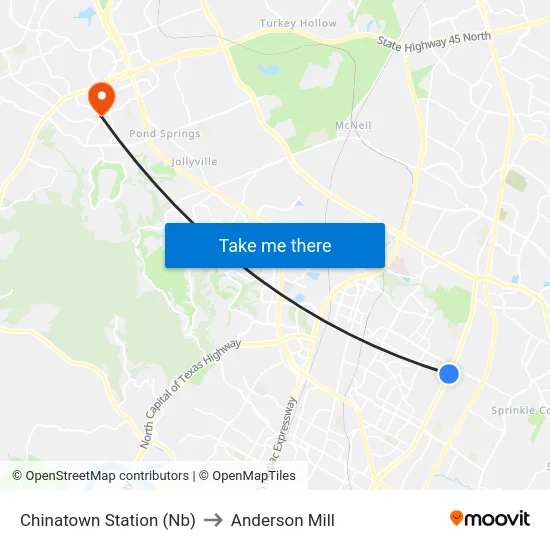 Chinatown Station (Nb) to Anderson Mill map