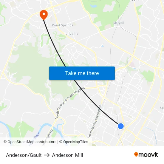 Anderson/Gault to Anderson Mill map